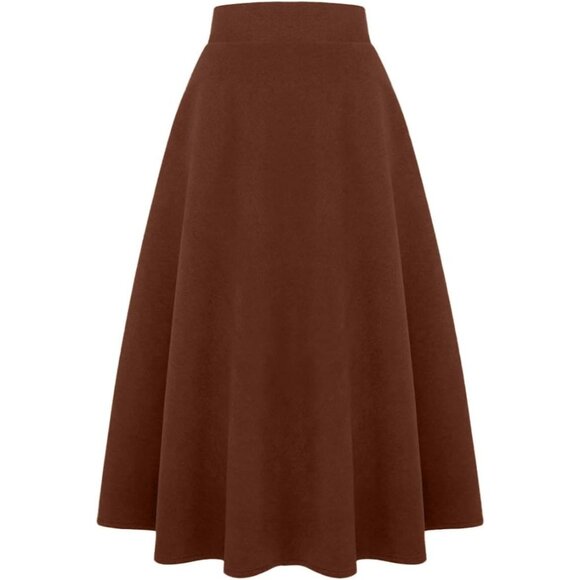 Womens LongPure CoffeeElastic Waist A-Line Pleated Tartan Long Plaid Wool Skirts - Picture 2 of 6